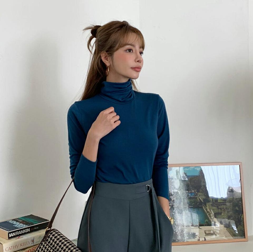≪人気商品再入荷≫タートルネックTシャツ・全6色・b00229 レディース 【tops】トップス Tシャツ 長袖 ロンT 単色 無地 シンプル ベーシック タートルネック オレンジ 大人 カジュアル プルオーバー 秋 冬 韓国ファッション HIHOLLI