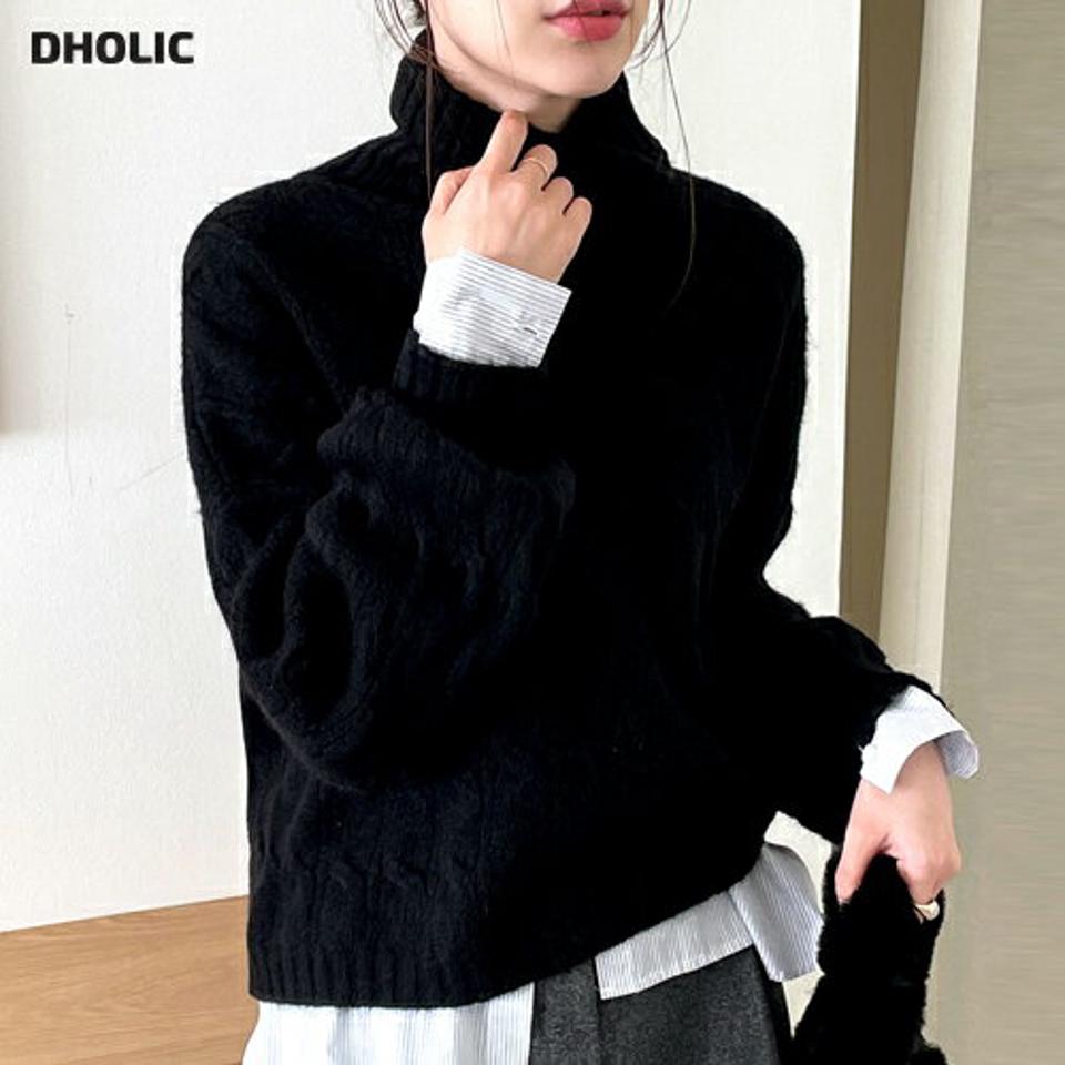 ツイストタートルネックニット・全3色・t00233 レディース 【tops】トップス ニット 年上 長袖 タートルネック ツイスト 単色 無地 シンプル カジュアル ラフ 大人 秋 冬 韓国ファッション ハイホリHIHOLLI
