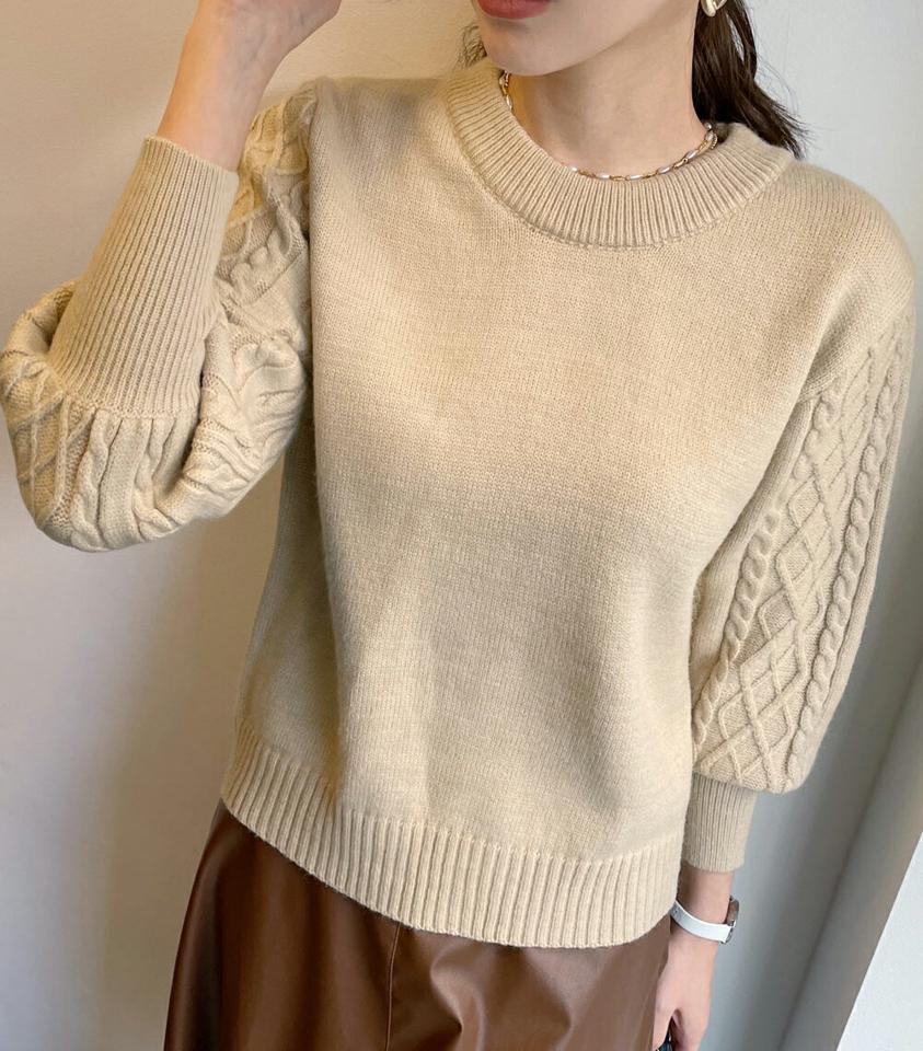 ツイストパフスリーブニット・全3色・b00220 レディース 【tops】トップス ニット ニットトップス 長袖 パフスリーブ パフ袖 ツイスト カジュアル シンプル ラフ 秋 冬 韓国ファッション ハイホリHIHOLLI