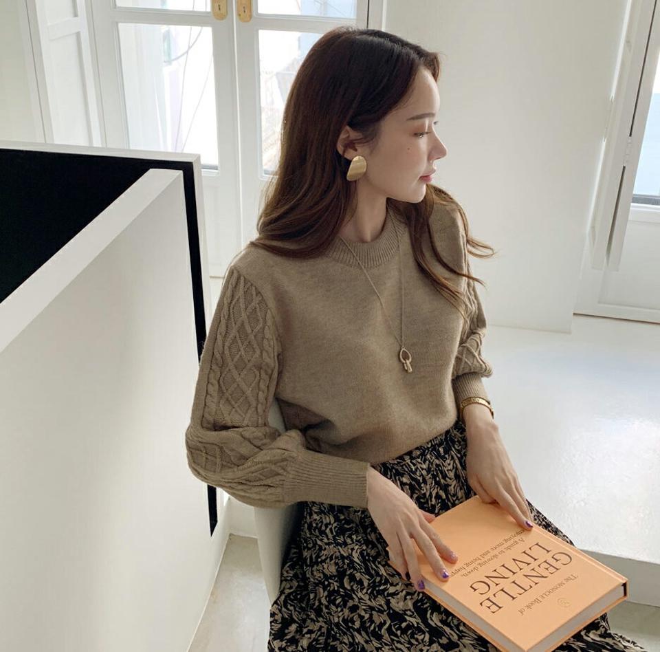 ツイストパフスリーブニット・全3色・b00220 レディース 【tops】トップス ニット ニットトップス 長袖 パフスリーブ パフ袖 ツイスト カジュアル シンプル ラフ 秋 冬 韓国ファッション ハイホリHIHOLLI