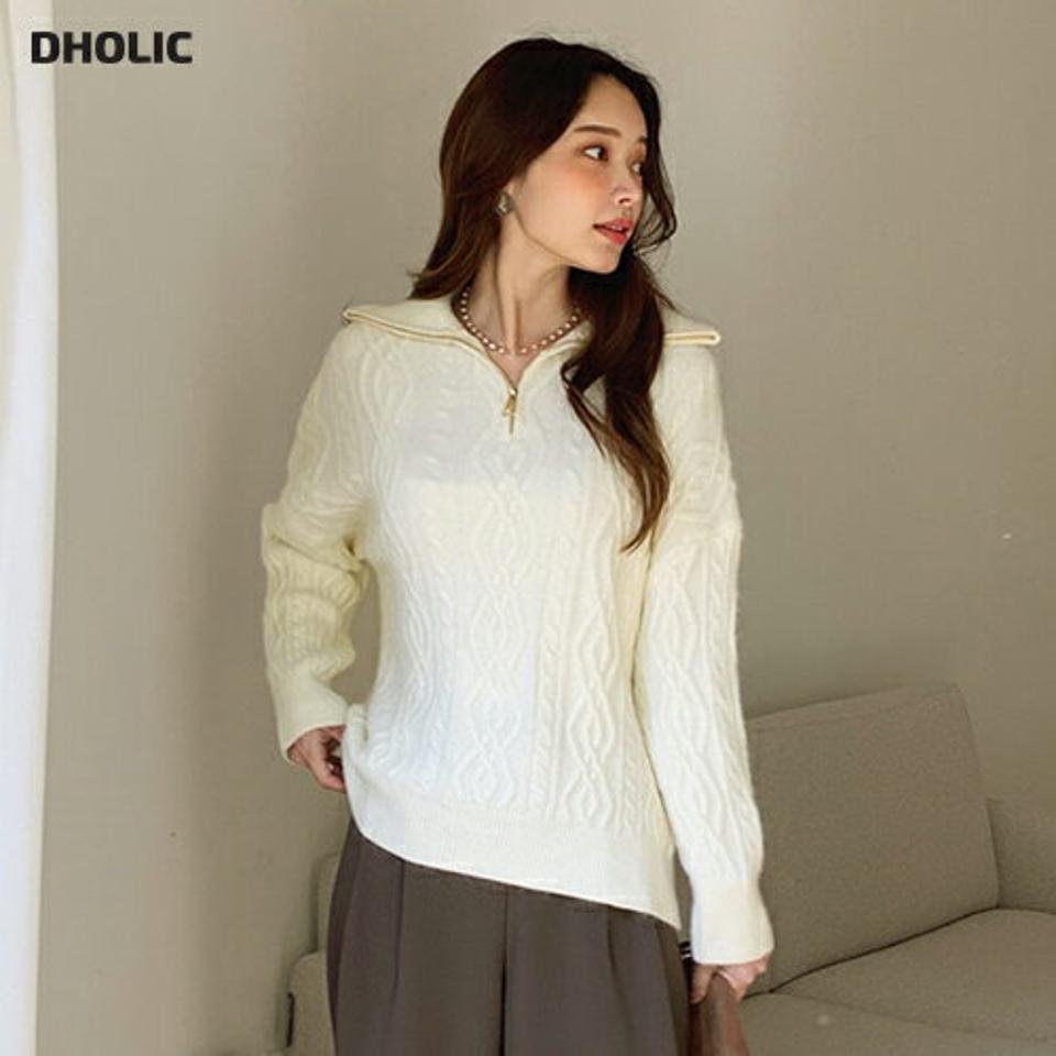 【4DAY限定SALE】≪人気商品再入荷≫ツイストハーフジップニット・全3色・b70771 レディース 【tops】トップス ニット ニットトップス 長袖 ハーフジップ ツイスト カジュアル ラフ ドロップショルダー 大人 ウール 冬 韓国ファッション HIHOLLI