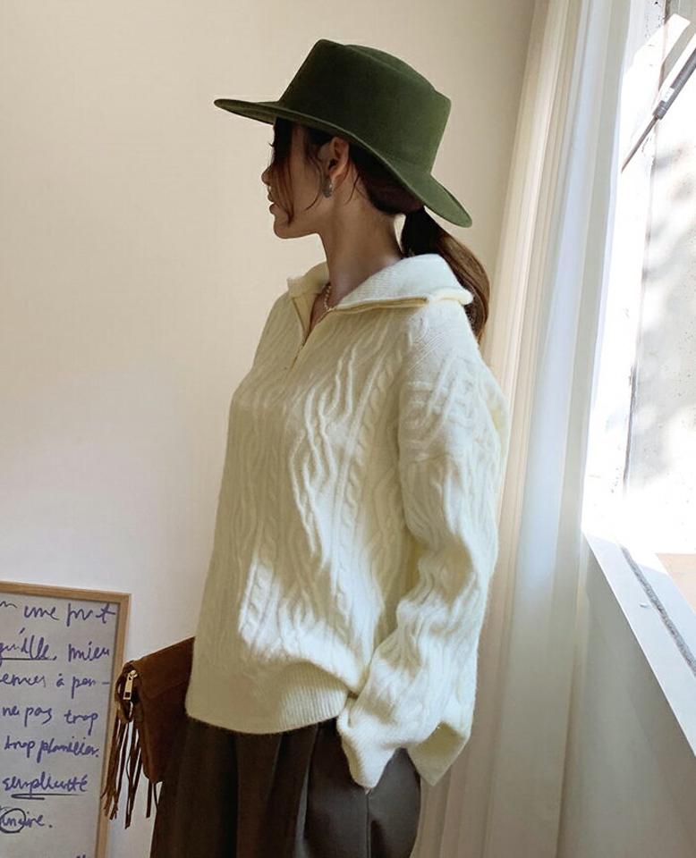 【4DAY限定SALE】≪人気商品再入荷≫ツイストハーフジップニット・全3色・b70771 レディース 【tops】トップス ニット ニットトップス 長袖 ハーフジップ ツイスト カジュアル ラフ ドロップショルダー 大人 ウール 冬 韓国ファッション HIHOLLI