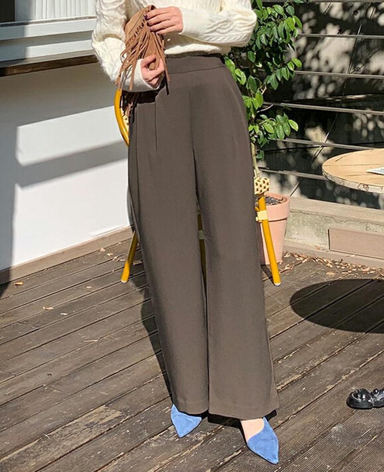 バックゴムワイドフィットパンツ・全3色・b70774 レディース 【pt】パンツ ズボン ロングパンツ 長ズボン ワイドパンツ 単色 無地 シンプル ベーシック 大人 オフィスカジュアル 秋 冬 韓国ファッション ハイホリHIHOLLI