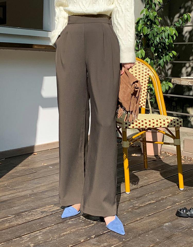 バックゴムワイドフィットパンツ・全3色・b70774 レディース 【pt】パンツ ズボン ロングパンツ 長ズボン ワイドパンツ 単色 無地 シンプル ベーシック 大人 オフィスカジュアル 秋 冬 韓国ファッション ハイホリHIHOLLI