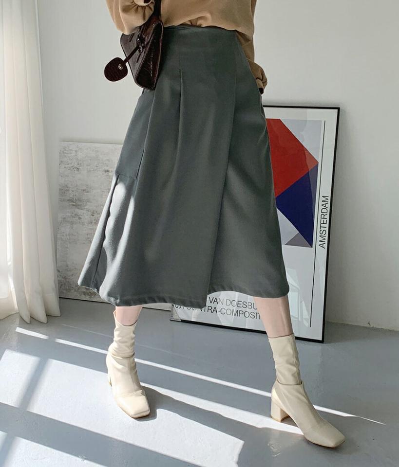 【新作10%OFF】タックスカート風ワイドパンツ・全4色・t70763 レディース 【pt】パンツ ズボン クロップド丈 ワイドパンツ スカンツ スカーチョ タック 単色 無地 シンプル カジュアル ラフ 秋 春 韓国ファッション ハイホリHIHOLLI