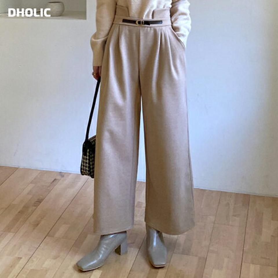 ベルトポイントワイドパンツ・全3色・b70760 レディース 【pt】パンツ ズボン ロングパンツ 長ズボン ワイドパンツ ベルト 単色 無地 シンプル 大人 きれいめ 高級感 秋 冬 韓国ファッション ハイホリHIHOLLI