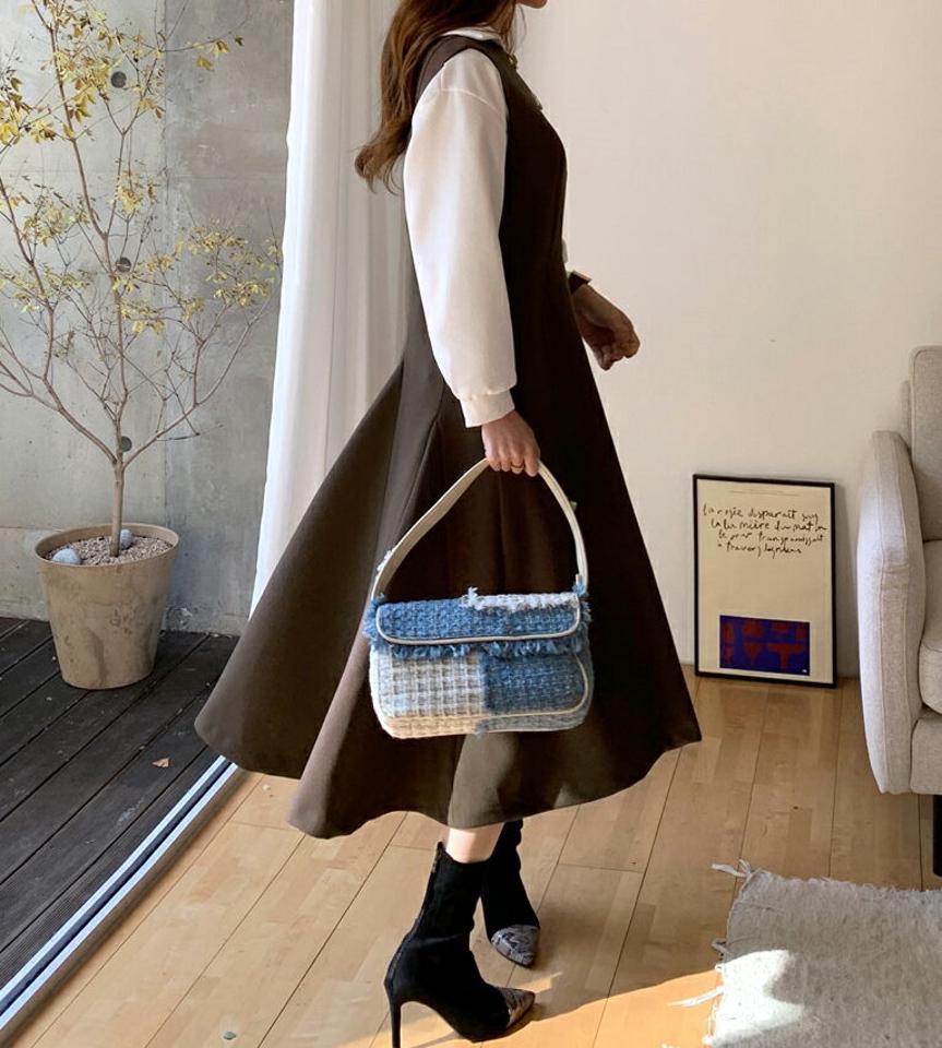 Aラインスリーブレスワンピース・全2色・b70753 レディース 【ops】ワンピース ロング ノースリーブ Aライン レイヤード 単色 無地 シンプル Vカット 大人 フレア 体型カバー 秋 冬 韓国ファッション ハイホリHIHOLLI