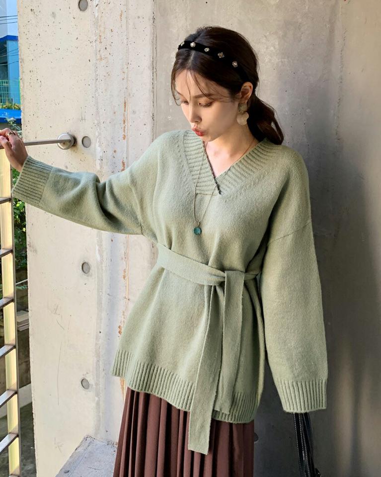 【只今10%OFF】即日配送 ストラップ付Vネックルーズフィットニット・全5色・t70743 レディース 【tops】トップス ニット 長袖 ニットトップス ルーズ ゆったり Vネック ストラップ 単色 無地 シンプル ラフ 秋 冬 韓国ファッション ハイホリHIHOLLI【ニットセール】