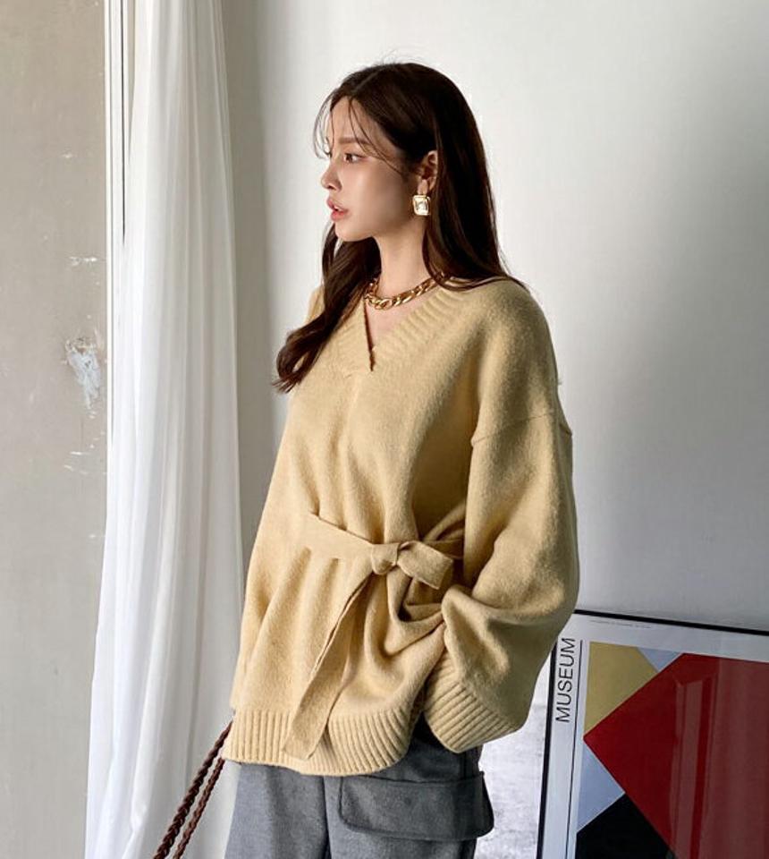 【只今10%OFF】即日配送 ストラップ付Vネックルーズフィットニット・全5色・t70743 レディース 【tops】トップス ニット 長袖 ニットトップス ルーズ ゆったり Vネック ストラップ 単色 無地 シンプル ラフ 秋 冬 韓国ファッション ハイホリHIHOLLI【ニットセール】