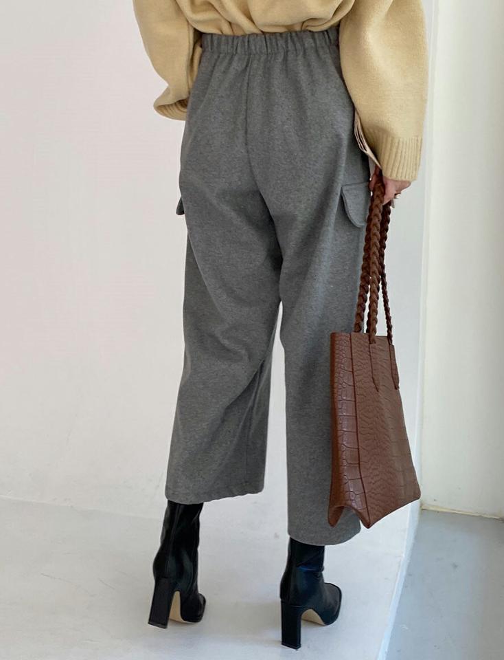 【新作10%OFF】ウール混7分丈ポケットワイドパンツ・全3色・t70762 レディース 【pt】パンツ ズボン ロングパンツ ワイドパンツ ウール クロップド丈 単色 シンプル カジュアル ラフ 大人 シック 冬 韓国ファッション ハイホリHIHOLLI