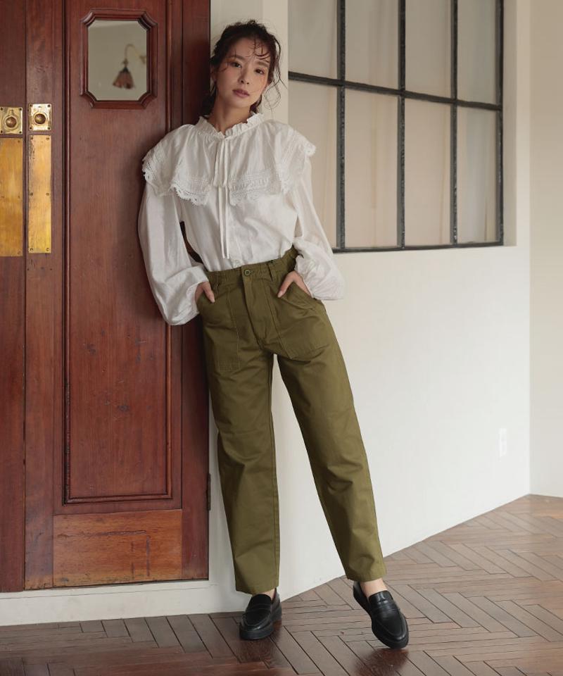 パンツ レディース ボトムス ロング丈 ベイカーパンツ 綿パンツ コットンパンツ ロングパンツ 股上深め 美脚 チノパン コットンツイルベイカーパンツ Donoban｜韓国ファッション 秋服 大人 脚長効果 カーゴパンツ 楽ちん ドノバン