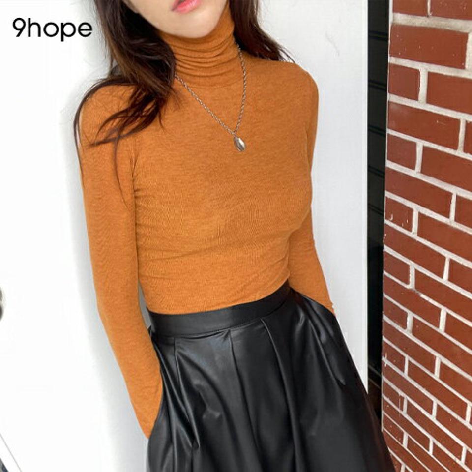 9hope(キムアホップ)cake pola T【11/10up_ka】【メール便】韓国 韓国ファッション　レディース トップス Tシャツ 長袖 ハイネック 無地 インナー 重ね着 ゆったり らくちん 大人 着回し 秋 冬 レディース ファッション【7】