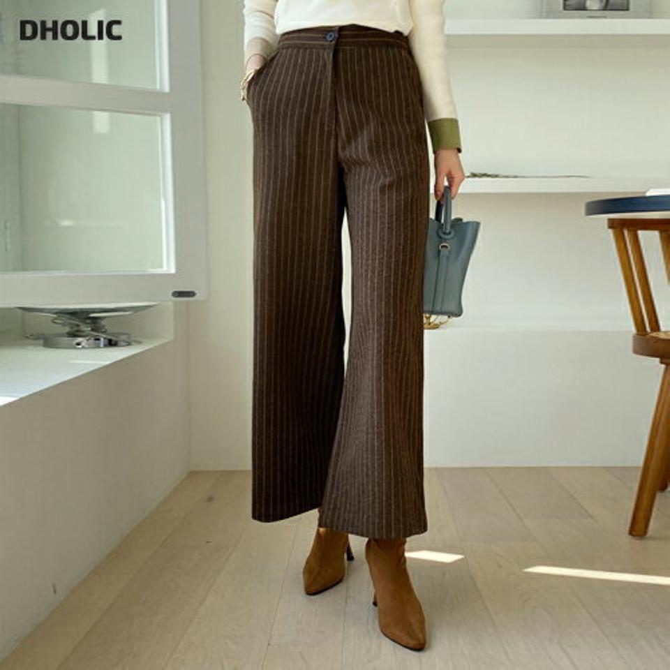 ウール混ストライプパンツ・全3色・b70886 レディース 【pt】パンツ ズボン ロングパンツ 長ズボン ストラップ柄 ウール 大人 おカジュアル ワイド 冬 韓国ファッション ハイホリHIHOLLI