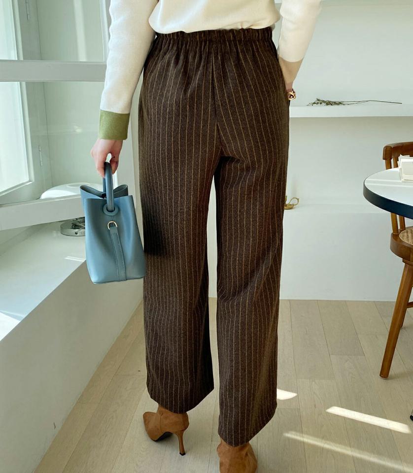 ウール混ストライプパンツ・全3色・b70886 レディース 【pt】パンツ ズボン ロングパンツ 長ズボン ストラップ柄 ウール 大人 おカジュアル ワイド 冬 韓国ファッション ハイホリHIHOLLI