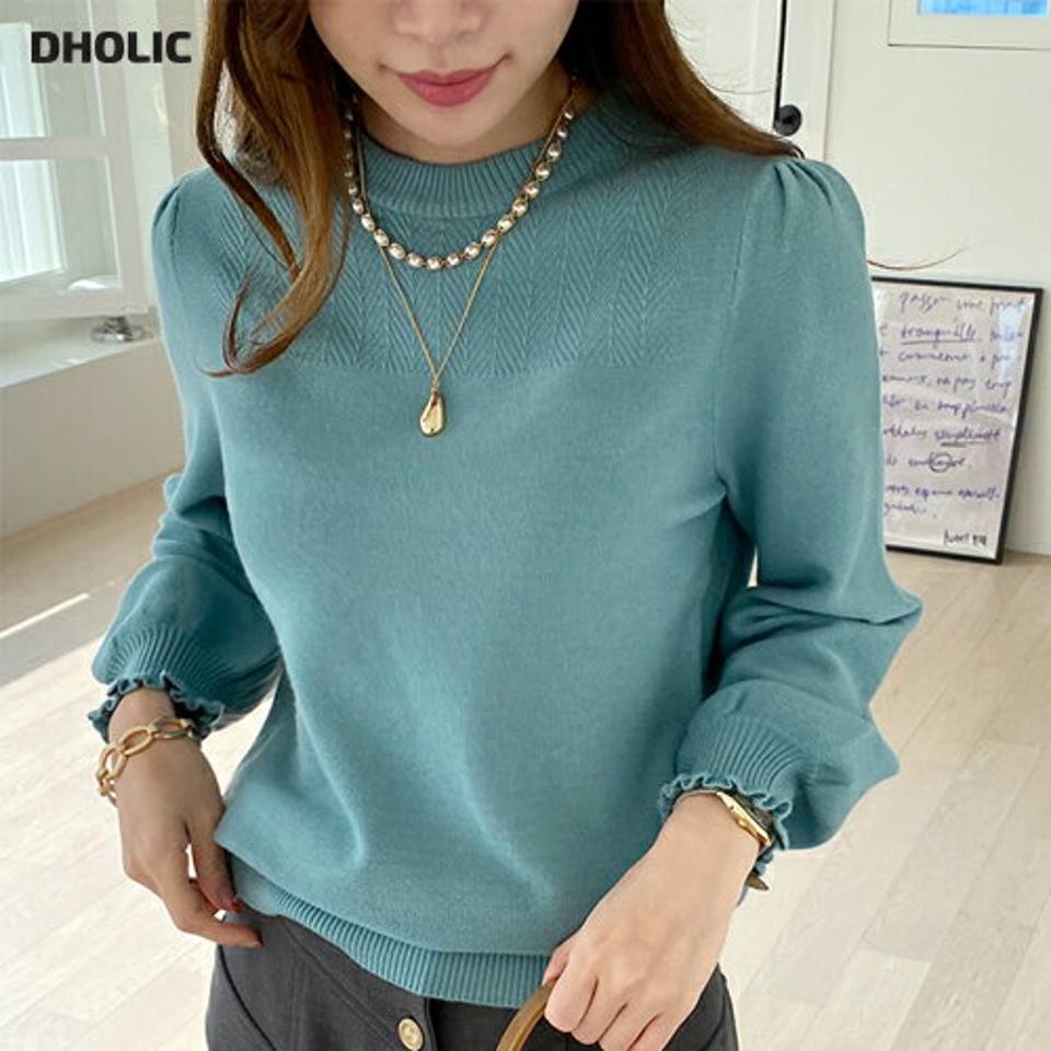 【只今10%OFF】フリルスリーブラウンドニット・全4色・b70867 レディース 【tops】トップス ニット 長袖 フリル タック 単色 かわいい 可愛い 大人 カラーニット シンプル ニットトップス 秋 冬 韓国ファッション ハイホリHIHOLLI【ニットセール】