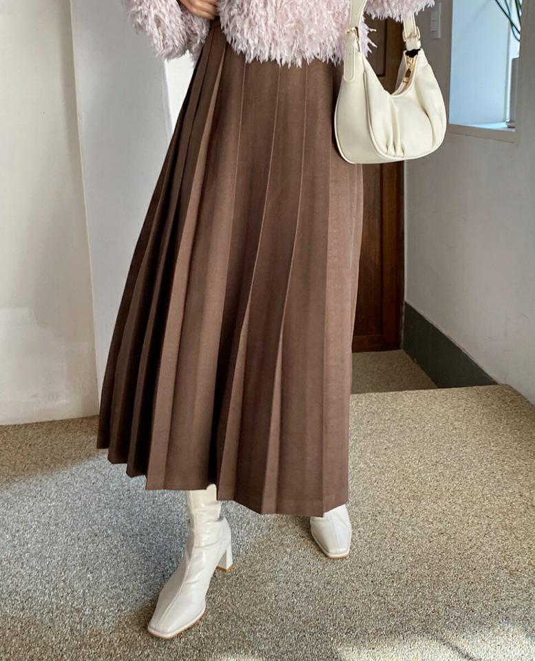 起毛ロングプリーツスカート・全3色・t65742 レディース 【sk】韓国ファッション ボトムス スカート ロング ロングスカート 起毛 プリーツ フレア ロング丈 大人 カジュアル フェミニン 無地 シンプル スクールガール フレンチ 足長 秋 冬