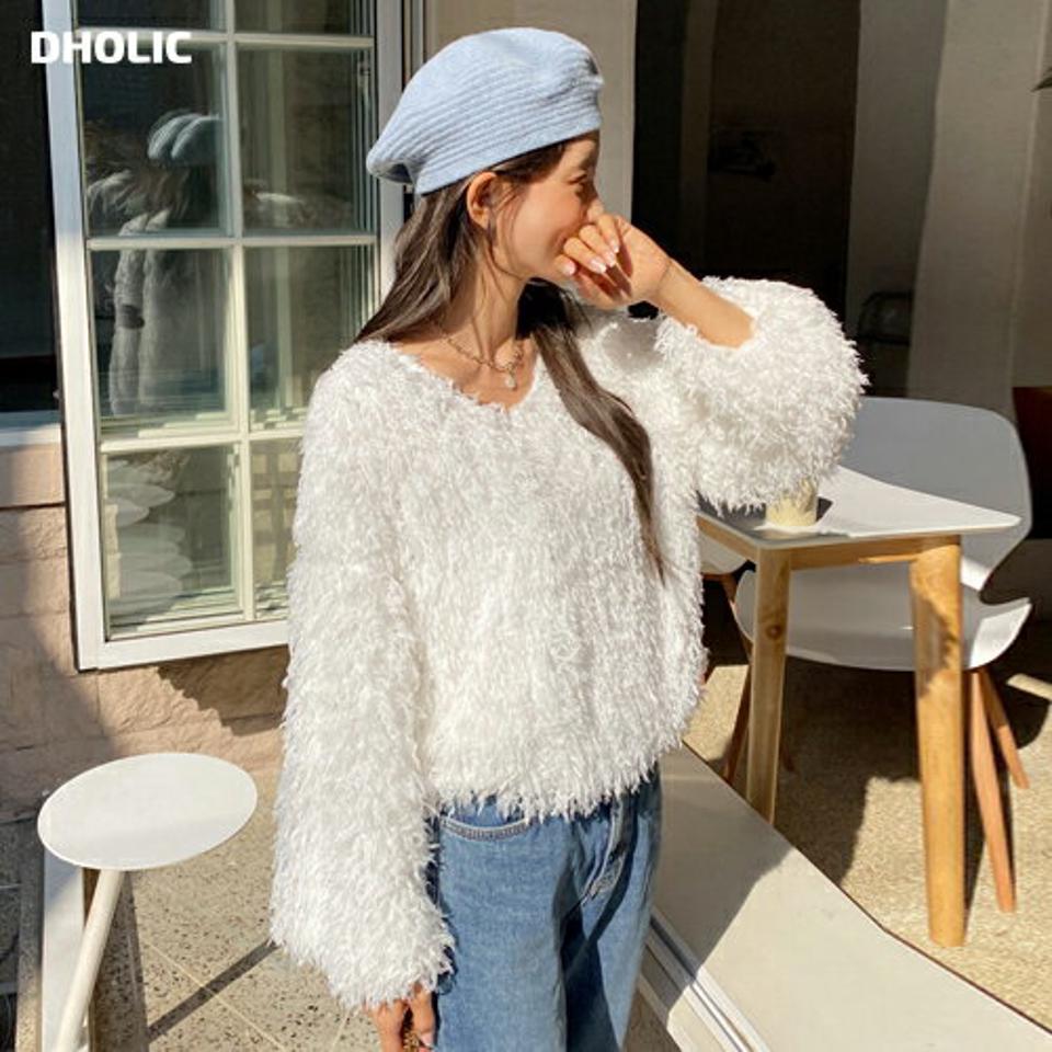 フェザー調ブラウス・全3色・t65732 レディース 【bl】韓国ファッション トップス ブラウス 長袖 ラウンドネック フェザー調 シャギーファー シンプル フェミニン 体型カバー ガーリー カジュアル 秋 冬