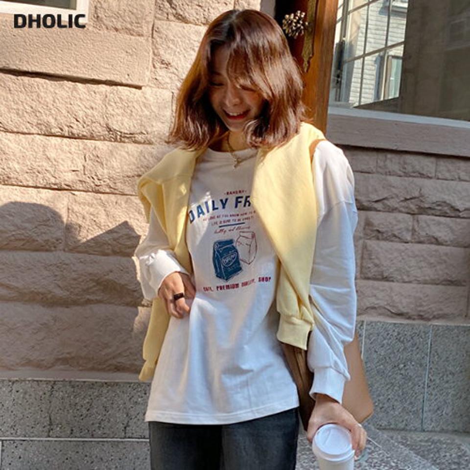BREADレタリングTシャツ・全3色・b65725 レディース 【tops】韓国ファッション トップス Tシャツ 大人 長袖 ラウンドネック レタリング ロゴ スウェット風 シンプル カジュアル ルーズ 体型カバー 細身 フェミニン デイリー 上品 秋 冬