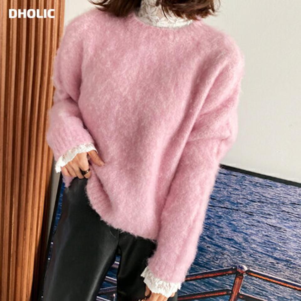 【10%OFF】ウール混ソフトニット・全3色・b65733 レディース 【tops】韓国ファッション トップス ニット 年上 大人 長袖 ラウンドネック ウール混 ソフトニット カラーニット 無地 ベーシック シンプル パステル ふわふわ フェミニン もこもこ 上品 秋 冬 旬セール