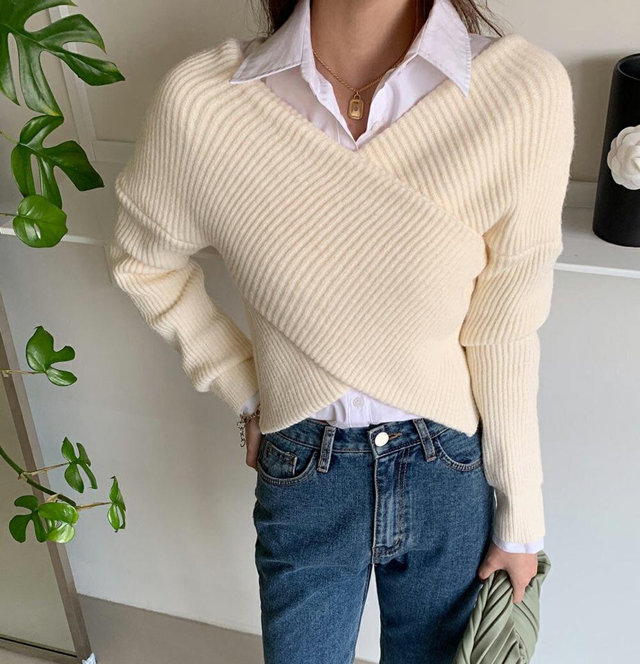 2WAYクロスリブニット・全4色・t00259 レディース 【tops】トップス ニット ニットトップス 長袖 クロス 上品 オフショルダー フェミニン 単色 無地 デコルテ 鎖骨 大人 カラーニット 秋 冬 韓国ファッション ハイホリHIHOLLI