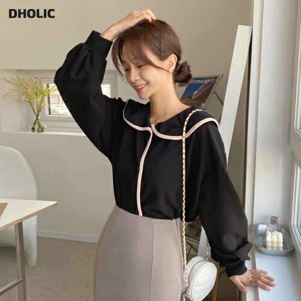 起毛配色ラインカラーブラウス・全3色・t63072 レディース 【bl】韓国ファッション トップス ブラウス 長袖 カラーネック 起毛 配色 セーラーカラー 大人 上品 シンプル フェミニン 体型カバー ガーリー カジュアル 秋 冬