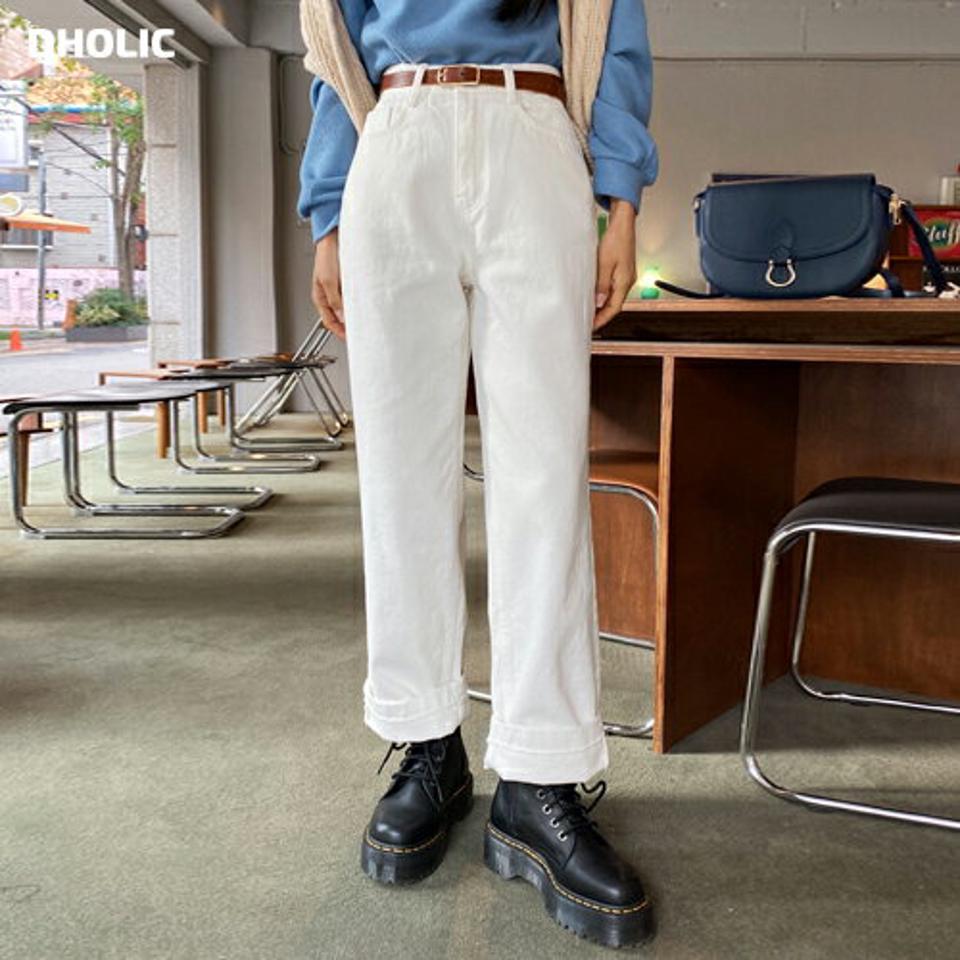 裏起毛コットンワイドパンツ・全2色・t63091 レディース 【pt】韓国ファッション ボトムス ロング ロングパンツ ワイドパンツ 裏起毛 コットン ストレート ロング丈 ロールアップ 無地 ベーシック シンプル 体型カバー 足長 美脚 秋 冬