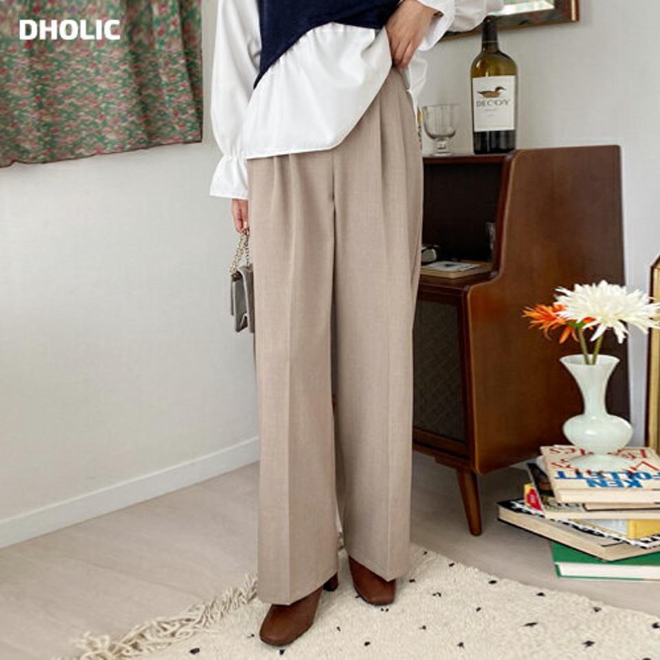 タックワイドスラックス・全4色・t63090 レディース 【pt】韓国ファッション ボトムス ロング ロングパンツ スラックスパンツ スラックス ツータック ワイド ロング丈 ゴム 無地 シンプル 体型カバー 足長 美脚 秋 冬