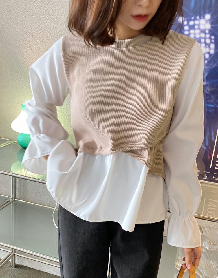 クロス配色ニット・全3色・t63070 レディース 【tops】韓国ファッション トップス ニット ニット 長袖 大人 ラウンドネック クロス 配色 レイヤード シンプル カジュアル スリム 体型カバー 細身 フェミニン 上品 デイリー 秋 冬