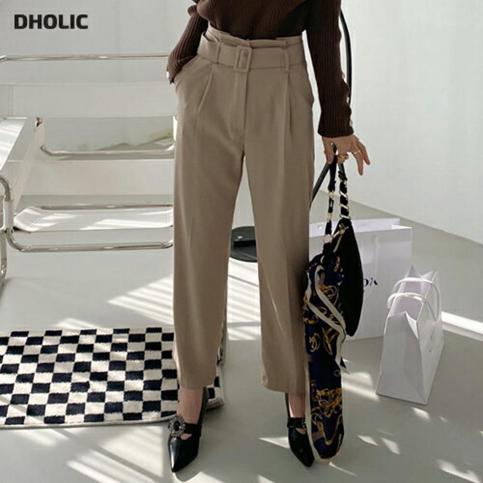 ベルト付ストレートスラックス・全2色・00562 レディース 【pt】スラックス パンツ ズボン ロングパンツ 長ズボン ストレートパンツ ベルト 単色 無地 シンプル 大人 きれいめ ワンタック 秋 冬 韓国ファッション ハイホリHIHOLLI