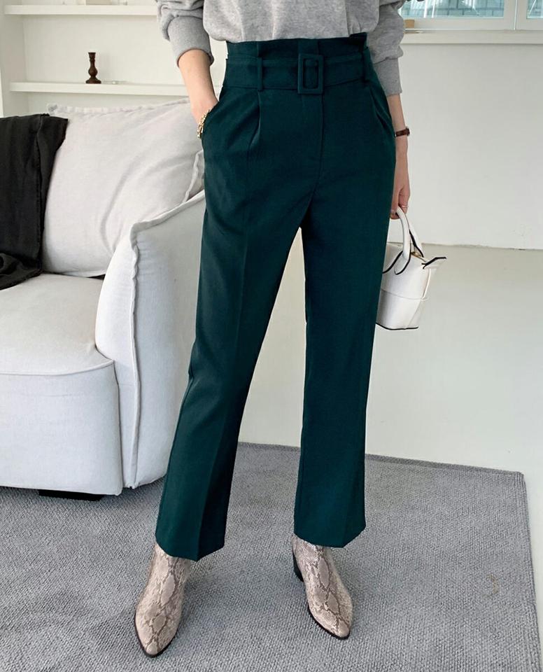 ベルト付ストレートスラックス・全2色・00562 レディース 【pt】スラックス パンツ ズボン ロングパンツ 長ズボン ストレートパンツ ベルト 単色 無地 シンプル 大人 きれいめ ワンタック 秋 冬 韓国ファッション ハイホリHIHOLLI
