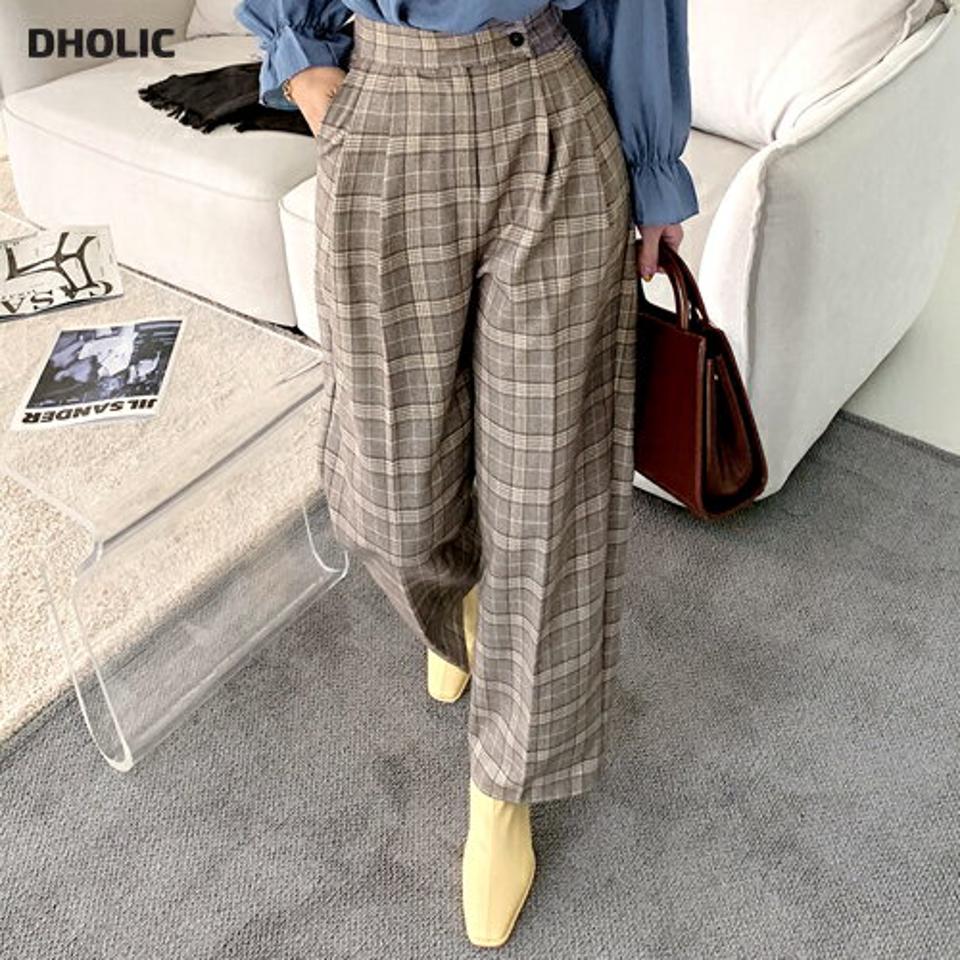 チェックツーボタンワイドパンツ・全2色・t00566 レディース 【pt】パンツ ズボン ロングパンツ 長ズボン チェック柄 グレンチェック 大人 ワイドパンツ 大人 シック 秋 冬 韓国ファッション ハイホリHIHOLLI
