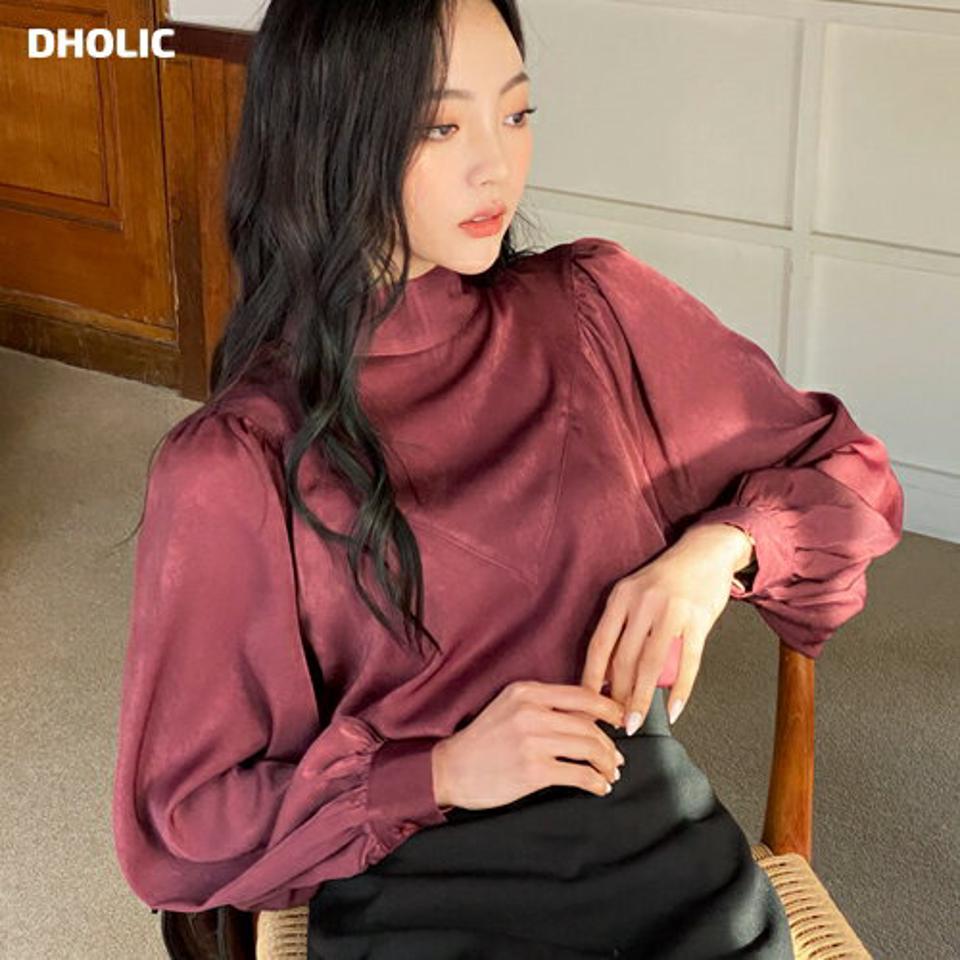 【マラソン特価】グロッシーハーフネックブラウス・全3色・b58434 レディース 【bl】韓国ファッション トップス ブラウス 長袖 ハーフネック グロッシー 光沢 大人 上品 無地 ベーシック シンプル フェミニン ガーリー カジュアル 秋 冬