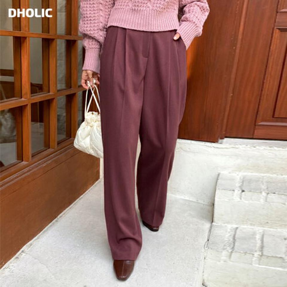 タックワイドスラックス・全2色・t58451 レディース 【pt】韓国ファッション ボトムス ロング ロングパンツ スラックスパンツ スラックス ツータック カラーパンツ ワイド ロング丈 ストレート 無地 シンプル 足長 美脚 秋 冬