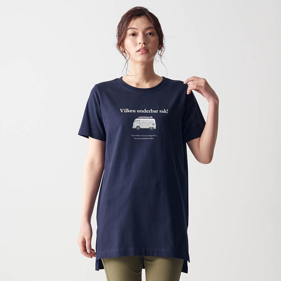 綿１００％チュニックプリントＴシャツ