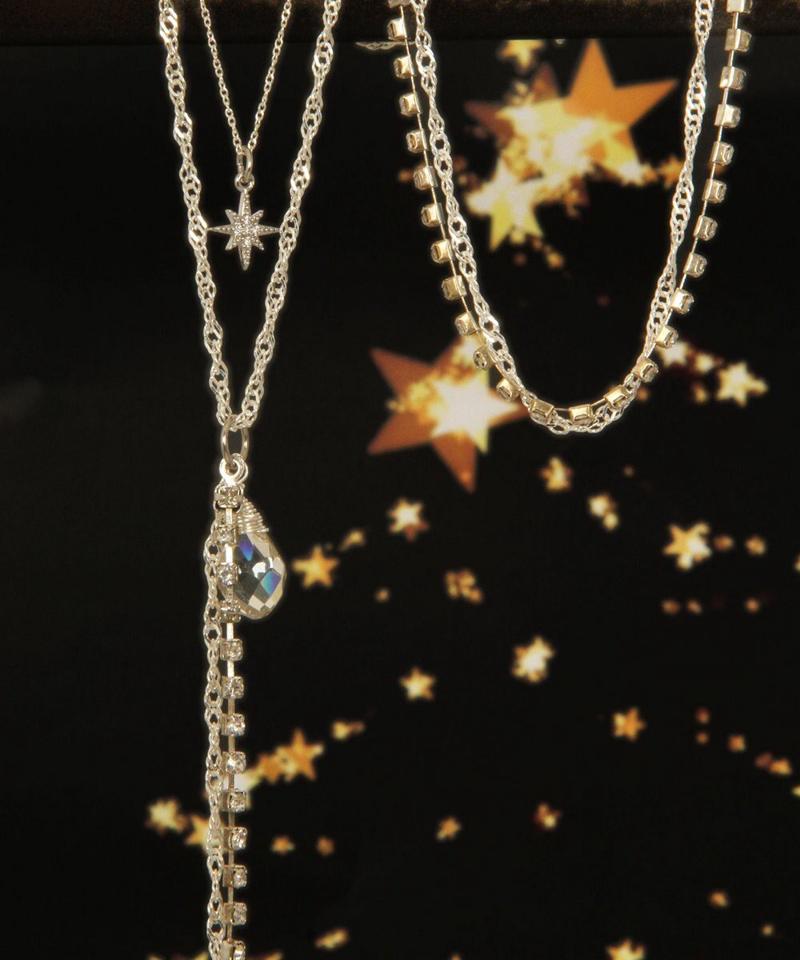 【ギフトBOX付】SS925 クリスタル二連ネックレス&二連ブレスレットセット