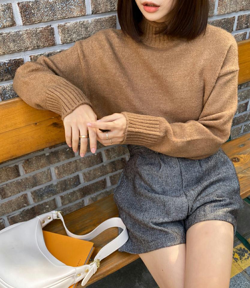 【只今10%OFF】ロールハーフネックニット・全5色・b66176 レディース 【tops】韓国ファッション トップス ニット 大人 長袖 ハーフネック ロールデザイン ユニーク カジュアル スリット 無地 シンプル ベーシック 体型カバー ルーズ フェミニン 秋 冬【ニットセール】