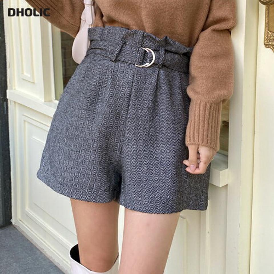 ベルト付ヘリンボーンハーフパンツ・全2色・t66190 レディース 【pt】韓国ファッション ボトムス ハーフ ハーフパンツ ベルト付 ヘリンボーン ハーフ丈 ワイド 無地 シンプル 体型カバー 足長 美脚 フェミニン デイリー カジュアル 秋 冬