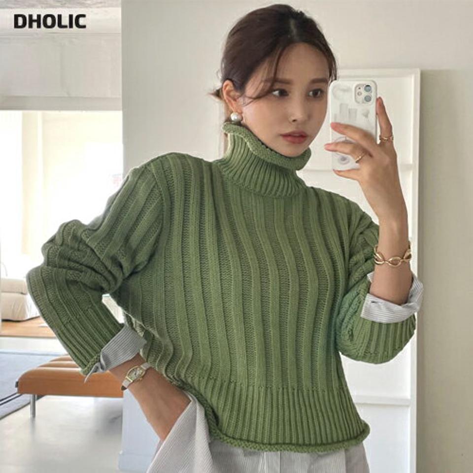 リブハイネッククロップドニット・全4色・t70816 レディース 【tops】トップス ニット 長袖 ハイネック タートルネック リブニット 単色 無地 シンプル カジュアル クロップド丈 短丈 カラーニット ロールヘム 秋 冬 韓国ファッション ハイホリHIHOLLI