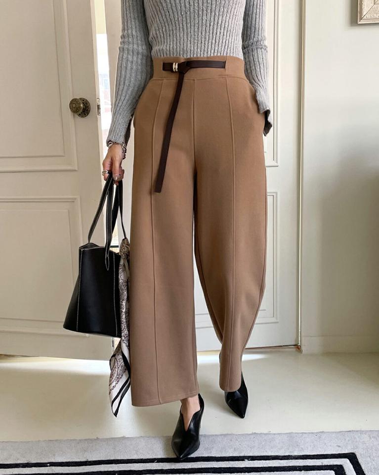 ベルトポイントパンツ・全2色・b70841 レディース 【pt】パンツ ズボン ロングパンツ 長ズボン ベルト 単色 無地 シンプル 大人 オフィスカジュアル きれいめ センターライン 秋 冬 韓国ファッション ハイホリHIHOLLI