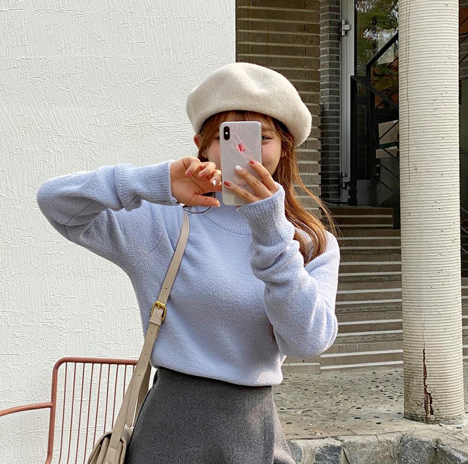 ハイネックニット・全4色・b01304 レディース 【tops】韓国ファッション トップス ニット 長袖 ハイネック パステルトーン カラーニット フェミニン 無地 ベーシック シンプル デイリー ガーリー 秋 冬 NIJU