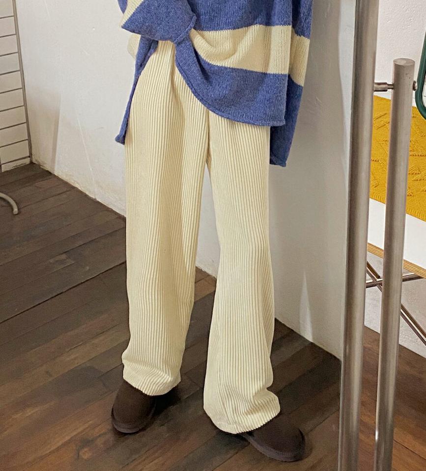 ウエストゴムコーデュロイパンツ・全3色・b65455 レディース 【pt】韓国ファッション ボトムス ロング ロングパンツ コーデュロイ ウエストゴム ロング丈 シンプル ワイド ストレート 体型カバー 足長 美脚 カジュアル デイリー 秋 冬