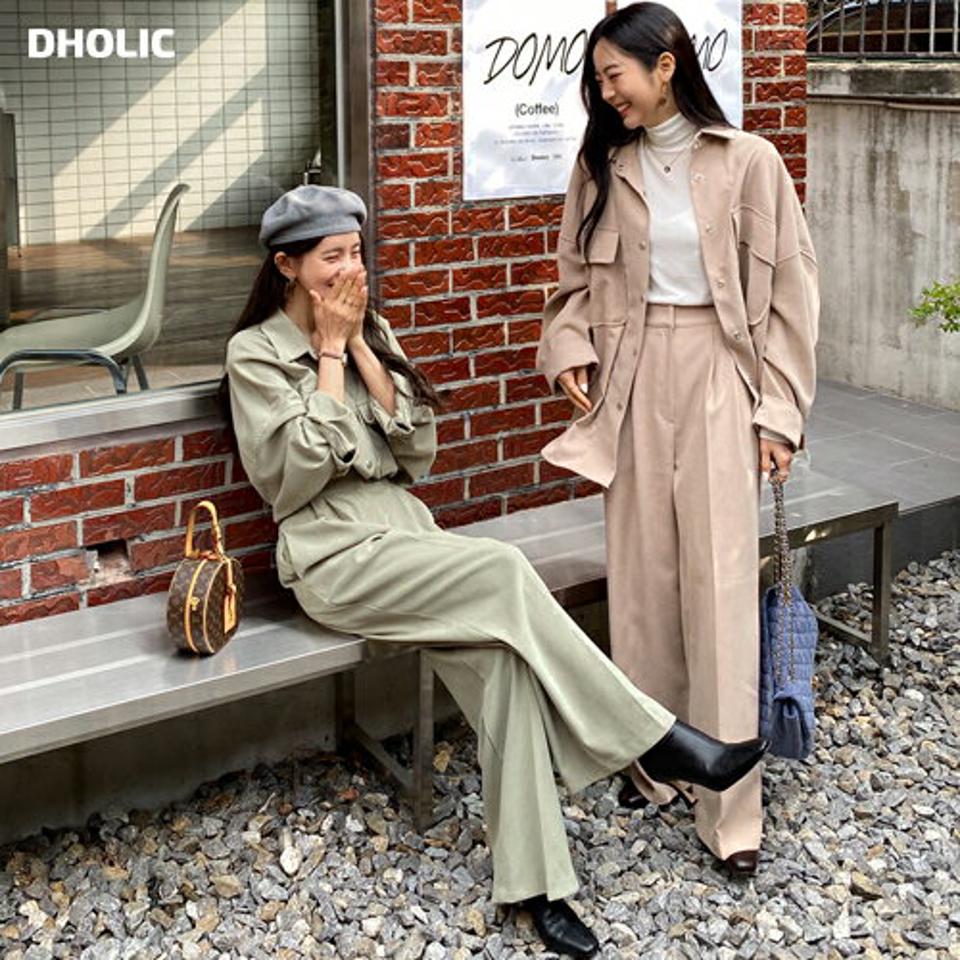 ポケットオーバーフィットシャツ&ハイウエストストレートスラックスSET・全3色・t65447 レディース 【pt】韓国ファッション ボトムス ロング ロングパンツ パンツ シャツ セットアップ 長袖 スラックス ストレート ハイウエスト 無地 シンプル 秋 冬