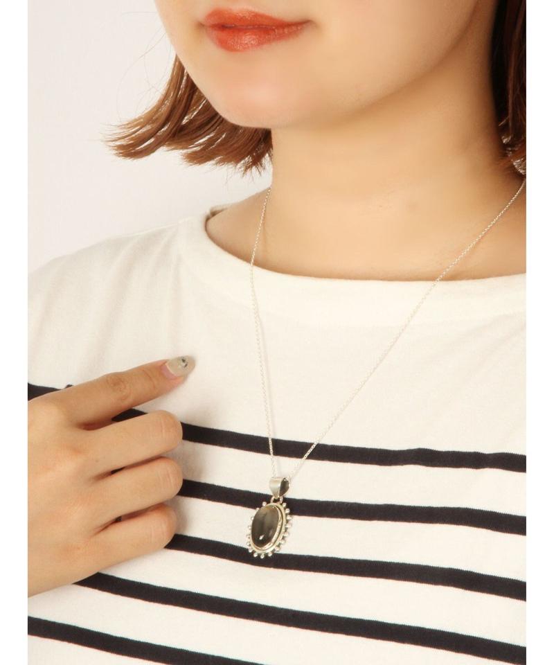 【フランス1点ものペンダント】ルチルクォーツ楕円装飾ネックレス