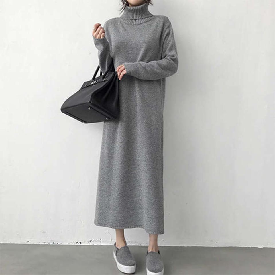 ニットワンピース レディース タートルネック ワンピース ロング マキシワンピース ハイネック ロングセーター 大きいサイズゆったり 無地 秋冬 30代 40代 50代 送料無料