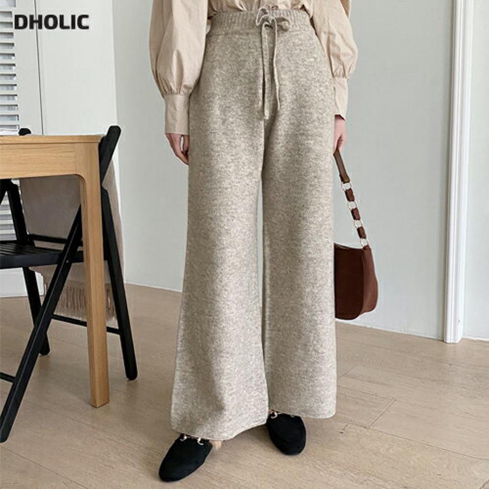 ワイドニットパンツ・全2色・b00599 レディース 【pt】パンツ ズボン ロングパンツ 長ズボン ニット ワイドパンツ 単色 無地 ハイウエスト ウール カジュアル ラフ ニットパンツ ワンマイルウェア 秋 冬 韓国ファッション ハイホリHIHOLLI