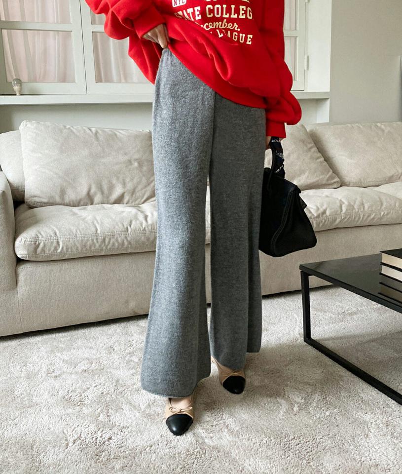 ワイドニットパンツ・全2色・b00599 レディース 【pt】パンツ ズボン ロングパンツ 長ズボン ニット ワイドパンツ 単色 無地 ハイウエスト ウール カジュアル ラフ ニットパンツ ワンマイルウェア 秋 冬 韓国ファッション ハイホリHIHOLLI