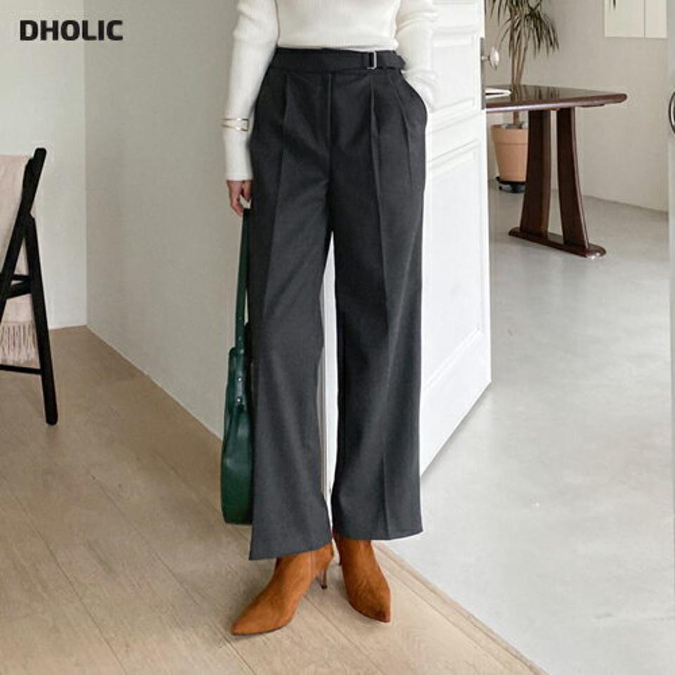 ベルトワイドスラックスパンツ・全3色・t00597 レディース 【pt】スラックス パンツ ズボン ロングパンツ 長ズボン ワイドパンツ ベルト 単色 無地 シンプル ベーシック 大人 オフィスカジュアル 秋 冬 韓国ファッション ハイホリHIHOLLI