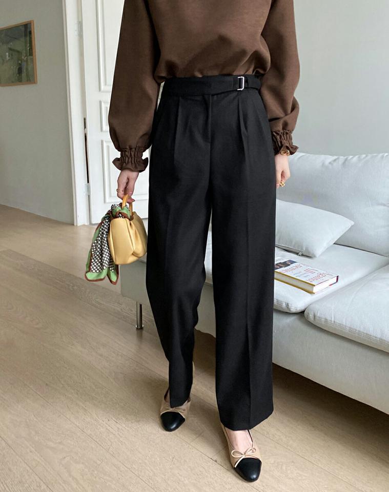 ベルトワイドスラックスパンツ・全3色・t00597 レディース 【pt】スラックス パンツ ズボン ロングパンツ 長ズボン ワイドパンツ ベルト 単色 無地 シンプル ベーシック 大人 オフィスカジュアル 秋 冬 韓国ファッション ハイホリHIHOLLI