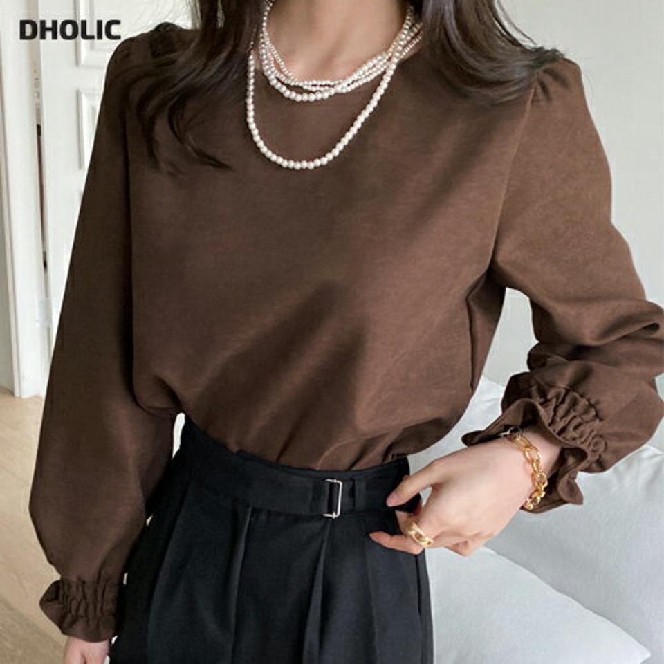 コーデュロイシャーリングパフブラウス・全3色・t00573 レディース 【bl】トップス ブラウス 長袖 パフスリーブ パフ袖 シャーリング コーデュロイ 単色 無地 シンプル 大人 秋 冬 韓国ファッション ハイホリHIHOLLI