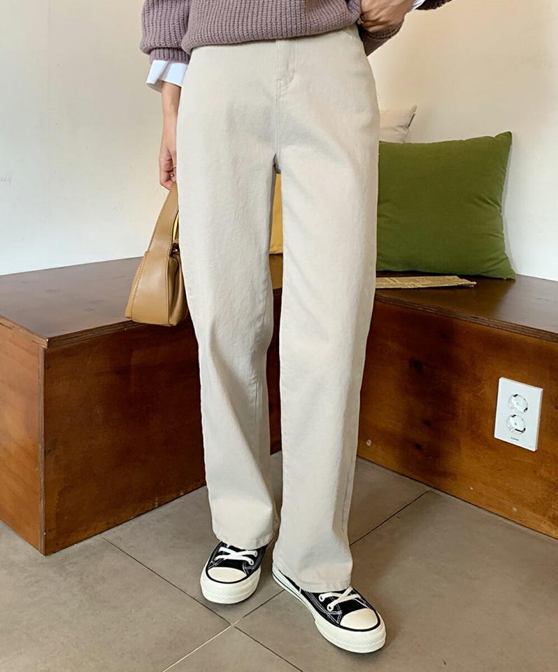 裏起毛ウエストバックゴムパンツ・全3色・t58481 レディース 【pt】韓国ファッション ボトムス ロング ロングパンツ 裏起毛 ウエストゴム ハイウエスト ロング丈 無地 シンプル ベーシック 体型カバー 脚長 秋 冬